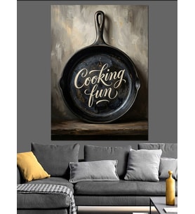 Cooking Fun Yazılı Siyah Tava Dekoratif Kanvas - Mdf Ahşap Tablo