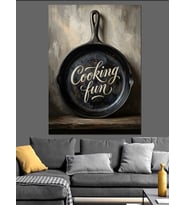 Cooking Fun Yazılı Siyah Tava Dekoratif Kanvas - Mdf Ahşap Tablo