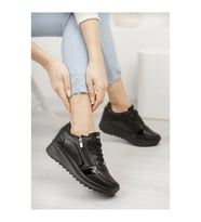 Konfores 1662 Anatomik Tabanlı Fermuarlı Bayan Sneakers Ayakkabı (Siyah)
