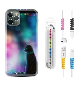 Apple iPhone 11 12 13 14 Pro Max Kılıf Kablo Koruma Spiral Silikon Window Cat 1787