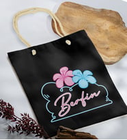 BK Gift Kişiye Özel Yaz Temalı İsimli Siyah Halat Saplı Kumaş Plaj Çantası -4, Baskılı Omuz Çantası, Alışveriş Çantası, Arkadaşa Hediye, Sevgiliye Hediye