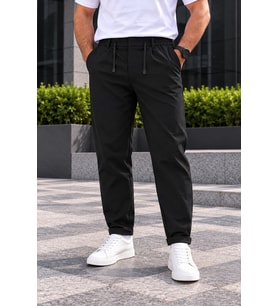 Erkek Battal Beden Diagonal Kumaş Jogger Pantolon
