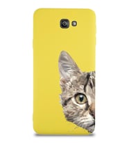 Samsung Galaxy J7 Prime Uyumlu Lansman Kılıf Catface Tasarımlı İçi Kadife Kapak-Sarı (Şeffaf)