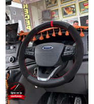 Ford Transit Dikme Direksiyon Kılıfı Alcantara Süet Mat Karbon Kırmızı Yüzük ve Dikiş 2020-2026