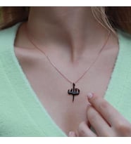 Allah Yazılı Siyah Mine İşli Mini Zirkon Taşlı Rose Gold Kaplama Gümüş Kolye