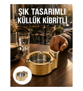 Mey İthalat® Çakmak Entegreli Küllük Yeniden Doldurulabilir Metal Gövde Yeni Nesil