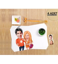 BK Gift Kişiye Özel Sevgililer Karikatürlü 4 Adet Amerikan Servis Seti-54 (Beyaz)