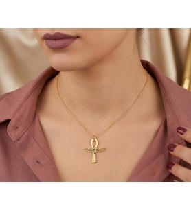 Kişiye Özel 925 Ayar Gümüş Antik Mısır Ankh Haç Kolye (Gold)