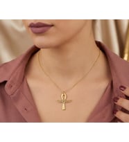 Kişiye Özel 925 Ayar Gümüş Antik Mısır Ankh Haç Kolye (Gold)
