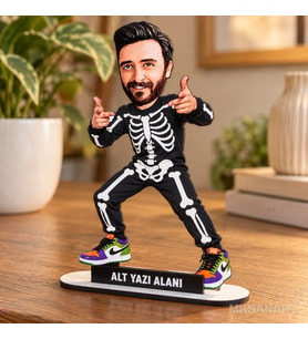 Cadılar Bayramı Karikatür MDF Karikatürlü Kişiye Özel Karikatürlü 18 cm MDF Masaüstü Biblo - Masaüstü Hediye