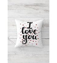 I Love You Yazılı Kalpli Çift Tarafı Baskılı Gizli Fermuarlı Kırlent Koltuk Yastık Kılıfı (Beyaz)