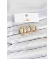 Pirinç Gold Renk Zirkon Taşlı Halka Model Ysx Trio Küpe Seti - Tj-Bkp11558