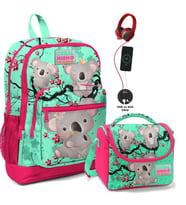 Coral High Okul Çantası ve Beslenme Çantası Seti - Kız Çocuk Yeşil Koala - USB Soketli