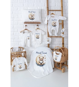 Pia Baby Premium Özel Tasarım Erkek Bebek Hediyesi İsim Baskılı 11’li Set 5082-00 (Ekru)