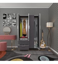 Kenzlife gardırop 4 kapaklı kapılı 2 çekmeceli gonca 168*100*42 gri ayaklı gardolap dolap (Karışık)