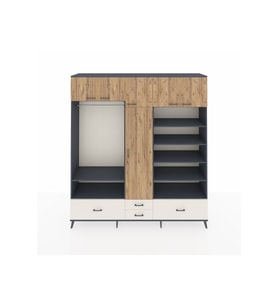 Hyperion Dolap 18 Raflı 4 Çekmeceli Tek Askılı 220x44x243 Antrasit-Çam/Aytaşı