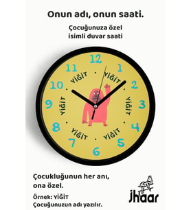 İsme Özel Goril Çocuk Odası Duvar Saati Orta Boy 30 cm Siyah Camlı Sessiz