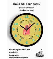 İsme Özel Goril Çocuk Odası Duvar Saati Orta Boy 30 cm Siyah Camlı Sessiz