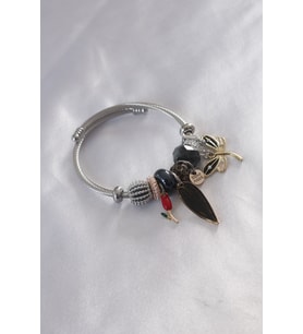 Çelik Charm Model Siyah Figür Yaprak Detay Kadın Bileklik - TJ-BB4795