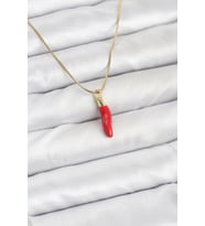 316L Çelik Gold Renk Kapya Kırmızı Biber Model Kadın Kolye - TJ-BKO10810