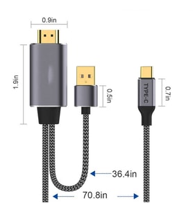Type-C'den HDMI'ya 2 in 1 Kablo Type-C 3.1 Display Port Modlu Aynı Anda Şarj ve Görüntü Aktarımı (Siyah)