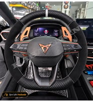 Seat Leon Mk4 Dikme Direksiyon Kılıfı Alcantara Süet Mat Karbon Beyaz Yüzük ve Dikiş FR ve Style Plus Kesik 2020-2026