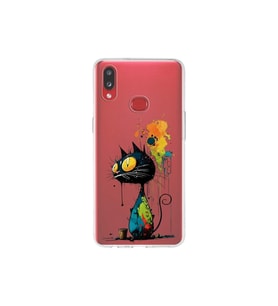 Samsung Galaxy A10s ile Uyumlu Splash Kedi Tasarımlı Şeffaf Silikon Kılıf