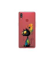 Samsung Galaxy A10s ile Uyumlu Splash Kedi Tasarımlı Şeffaf Silikon Kılıf