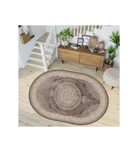 Eliana Home Baskılı, Yıkanabilir Kaymaz Taban Oval Halı LNA7190-HT999 100x150 cm (Kahverengi)