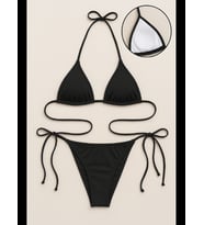 Fantezia Night Kadın Siyah Yandan ve Boyundan Bağlamalı Bikini Mayo Takımı