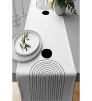 Beyaz Modern Desenli Premium Masa Örtüsü Runner RNR095