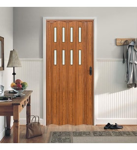 Faran Dekorasyon 115 x 215 Ceviz Renk Camlı Pvc Akordiyon Katlanır Kapı - FRNAKMODEL-55