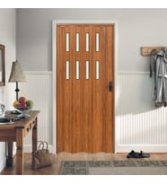 Faran Dekorasyon 115 x 215 Ceviz Renk Camlı Pvc Akordiyon Katlanır Kapı - FRNAKMODEL-55