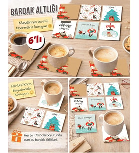 Noel Temalı 3 7x7 – 6’lı Set Dekoratif Kare Tasarım