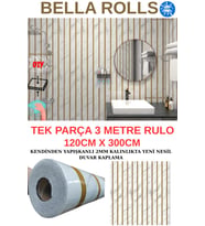 120cmx300cm Tek Parça Yapışkanlı Rulo Gold Çizgili Mermer Desenli Duvar Paneli Kağıdı QM0136 (Karışık)