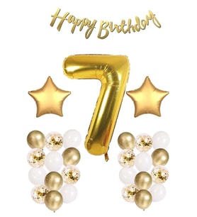 Gold Konsept Doğum Günü Kutlama Seti; Beyaz Gold Konfetili Balon, Rakam Yıldız Folyo Ve Banner