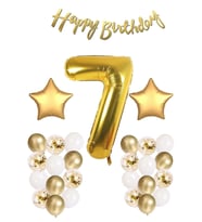 Gold Konsept Doğum Günü Kutlama Seti; Beyaz Gold Konfetili Balon, Rakam Yıldız Folyo Ve Banner