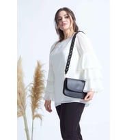 28009 Kolları Fırfırlı Büyük Beden Bluz Ekru