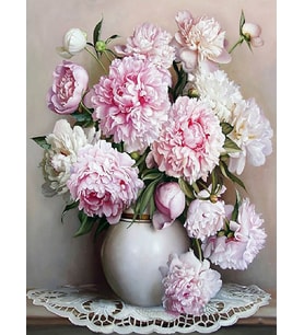 Beyaz Vazo Ve Çiçekler 2 Sayılarla Boyama Seti 50x65 cm (Tuvale Gerili)