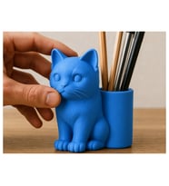 Alvera Kedi Figürlü Kalemlik – 3D Baskı Masaüstü Organizer - Mavi