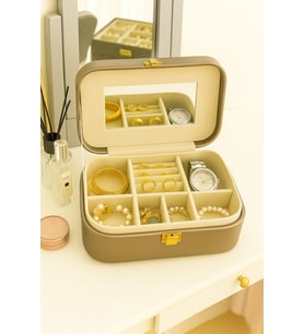 Deri Seyahat Takı Organizer, 20 cm, Metalik Bronz, Şık ve Hafif Design