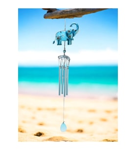 Kişiye Özel Şans ve Huzur Getiren Fil Tasarımlı Dekoratif Rüzgar Çanı Metal & Cam 72 cm - mavi (DS-1-6m2)