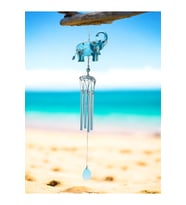 Kişiye Özel Şans ve Huzur Getiren Fil Tasarımlı Dekoratif Rüzgar Çanı Metal & Cam 72 cm - mavi (DS-1-6m2)