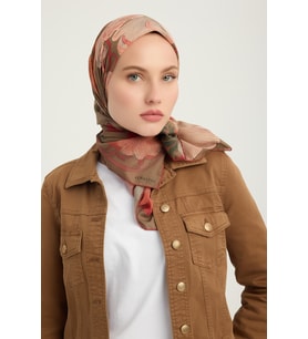 Schaless Mercan Bahçesi - Kiremit - Efilia Desenli Eşarp - 90x90 Cm (Bordo)