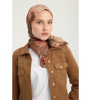 Schaless Mercan Bahçesi - Kiremit - Efilia Desenli Eşarp - 90x90 Cm (Bordo)