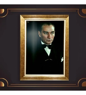 Özel Seri Paspartulu Çerçeveli Atatürk Tablo l104 (Gold)
