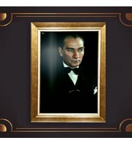 Özel Seri Paspartulu Çerçeveli Atatürk Tablo l104 (Gold)