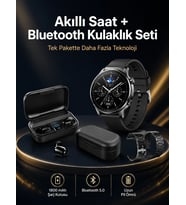Kablosuz Bluetooth Kulaklık Ve Kordon Hediyeli Akıllı Saat Nabız Ölçer Uzun Pil Ömrü