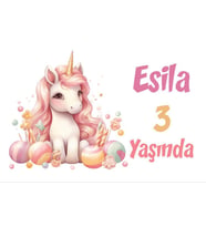 Pembe Unicorn Temalı Doğum Günü Afişi -8 35X50 cm