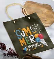 BK Gift Yaz Temalı Haki Halat Saplı Kumaş Plaj Çantası -12, Baskılı Omuz Çantası, Alışveriş Çantası, Arkadaşa Hediye, Sevgiliye Hediye